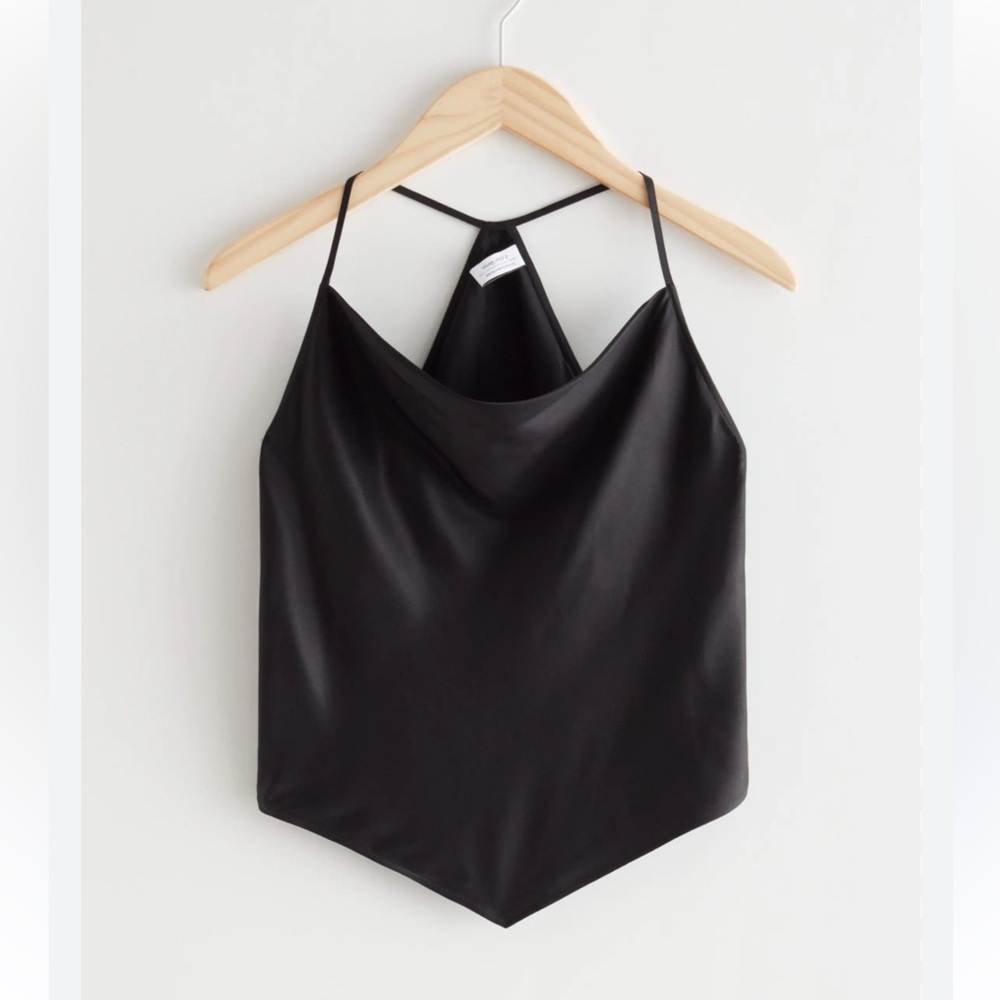 & Other Stories Black Scarf Hem Halter Top